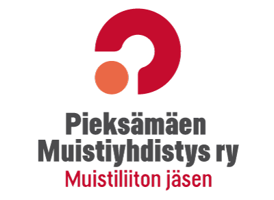 Punainen kaaripallotunnus. Tekstinä sanotaan Pieksämäen Muistiyhdistys ry Muistiliiton jäsen