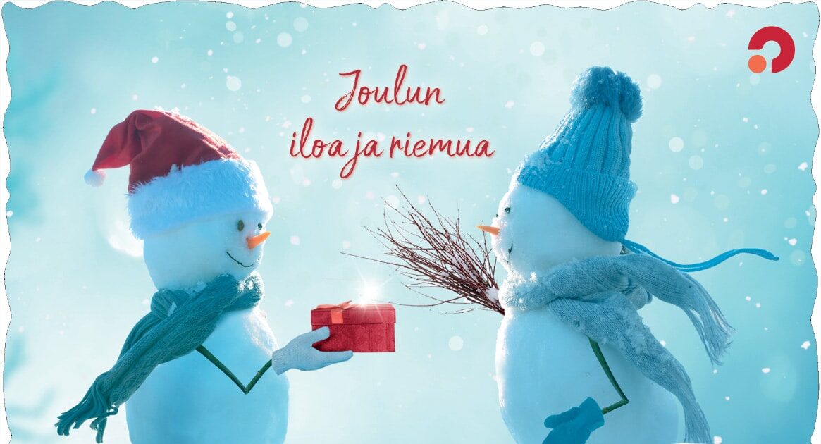 Muistiliiton joulukortti, jossa on kaksi lumiukkoa.