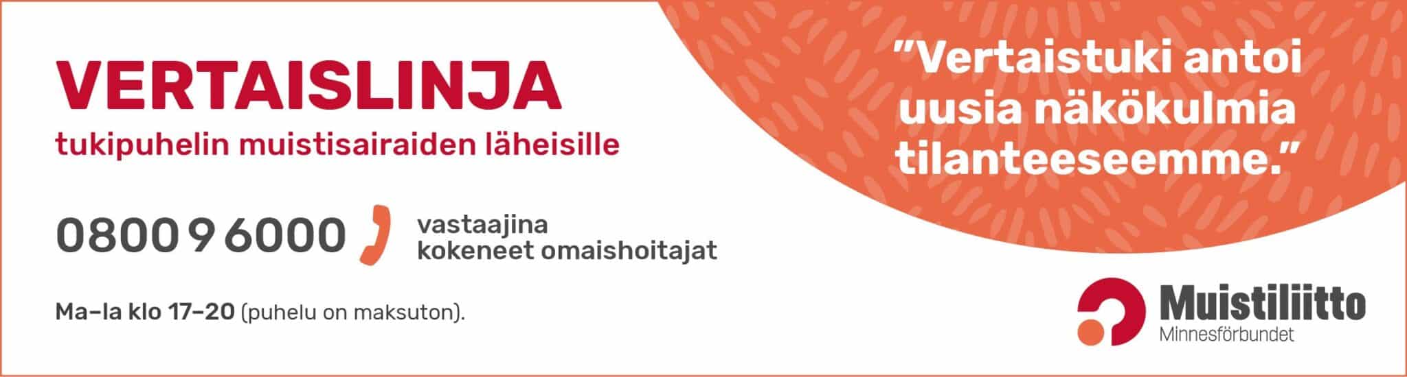 Kuvassa vertaislinjan puhelinnumero, puhelujen ajat ja maksuttomuus.